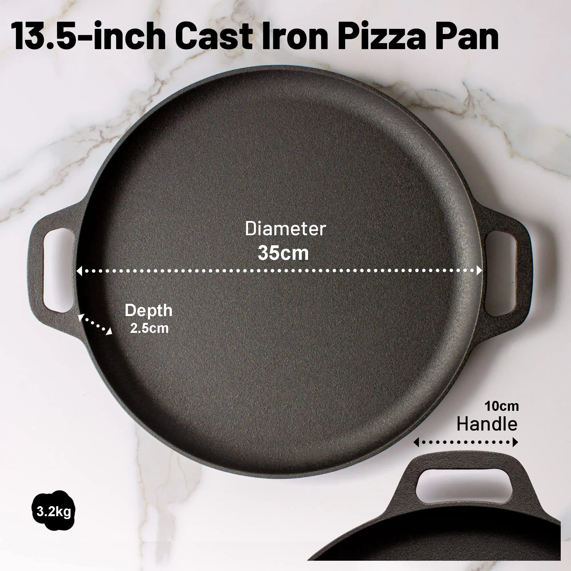 13.5" Pre-Seasoned Cast Iron Pizza Pan for Oven, Stove, BBQ