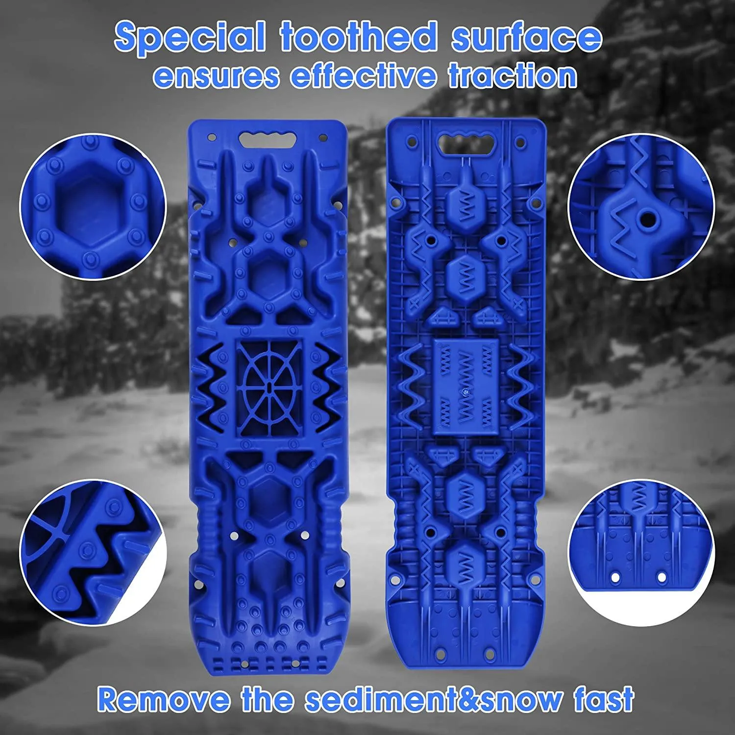 2 Pack Traction Boards with Jack Lift Base,Recovery Track Traction Mat for 4WD SUV, Jeep Tire Traction Tool Suitable for Mud, Sand, Snow, Ice Blue