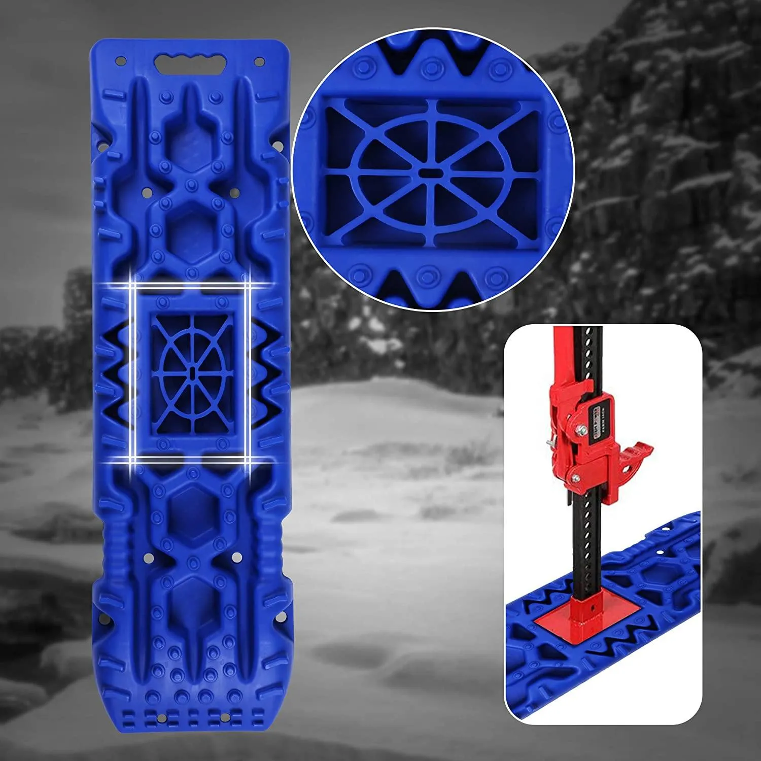 2 Pack Traction Boards with Jack Lift Base,Recovery Track Traction Mat for 4WD SUV, Jeep Tire Traction Tool Suitable for Mud, Sand, Snow, Ice Blue