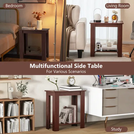 2-Tier Modern Compact End Table with Storage Shelf-Brown