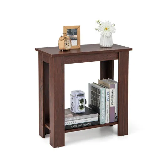 2-Tier Modern Compact End Table with Storage Shelf-Brown