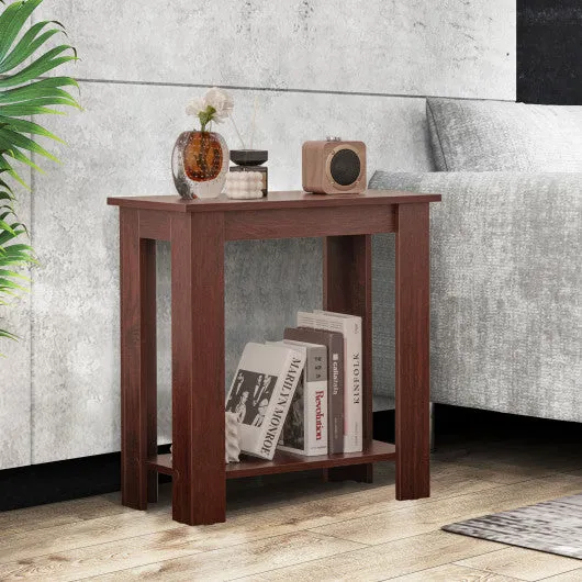 2-Tier Modern Compact End Table with Storage Shelf-Brown