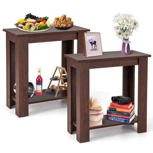 2-Tier Modern Compact End Table with Storage Shelf-Brown