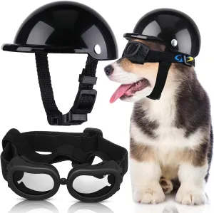 Adjustable Dog Helmet and Goggles Set, UV Protection, Small