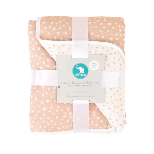 All 4 Ella Cot Blanket - Beige Dots