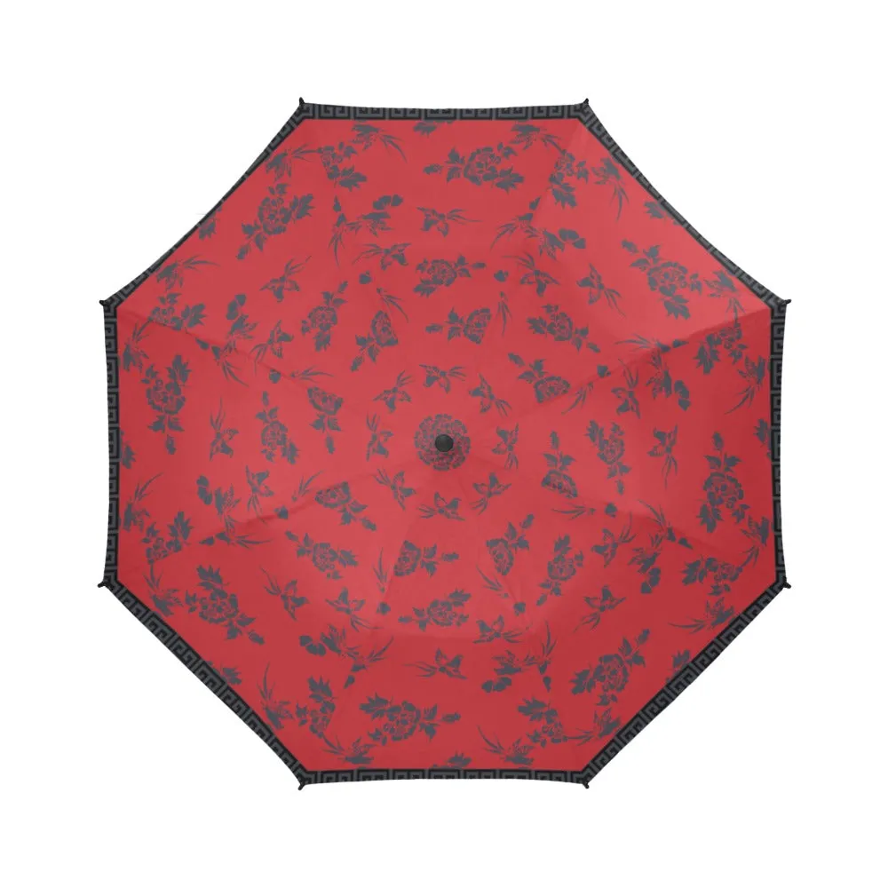 asian art red Semi-Automatic Foldable Umbrella