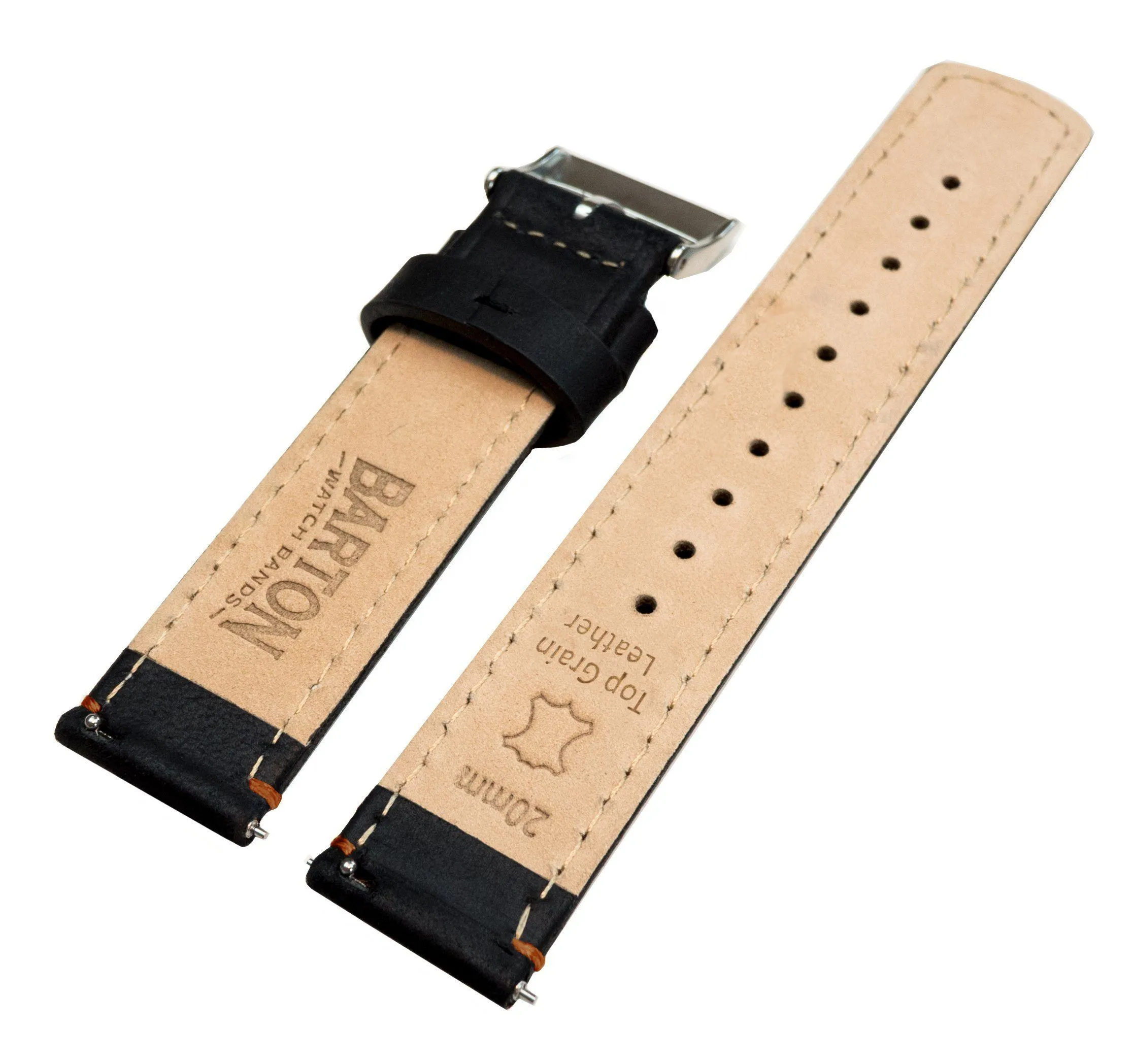 Black Leather Orange Stitching Watch Band (18mm SALE)