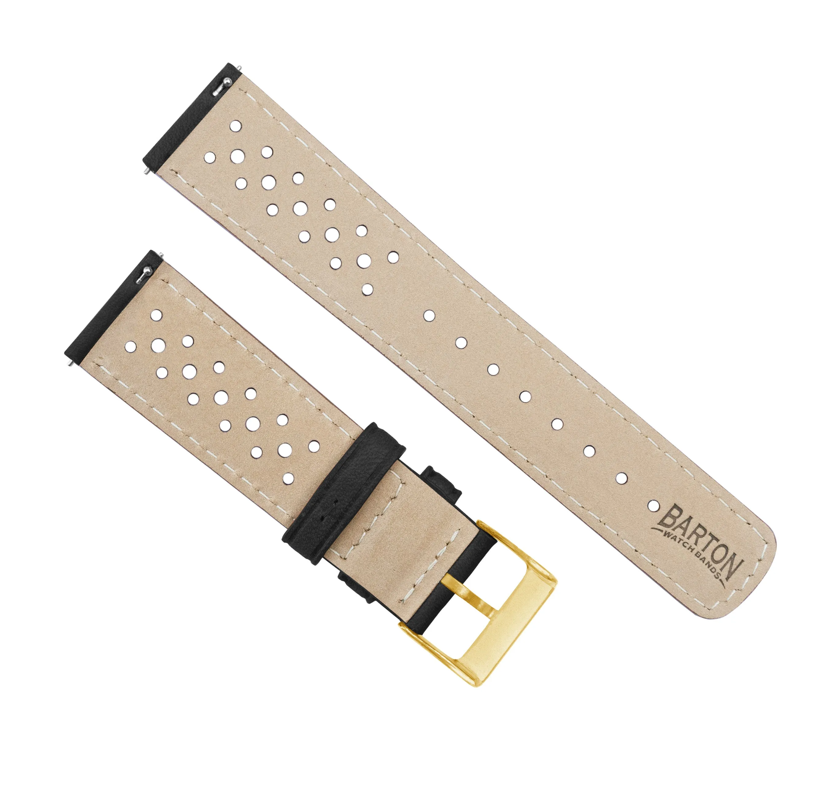 Black Linen Stitch Racing Horween Leather Watch Band (18mm SALE)