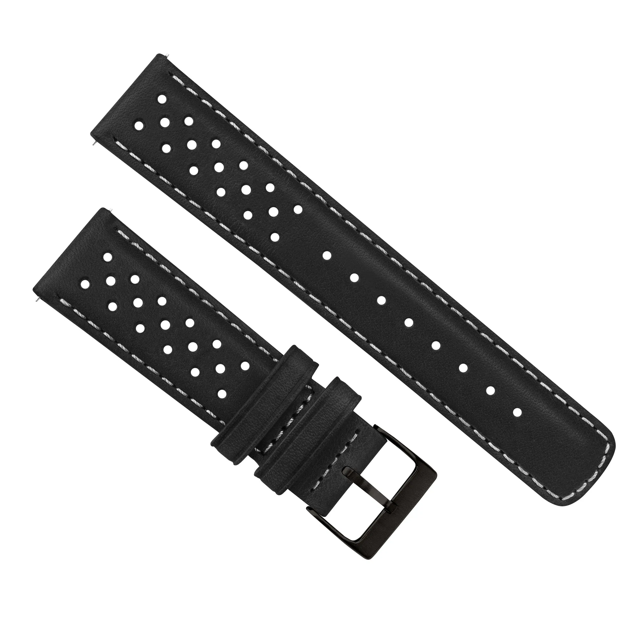 Black Linen Stitch Racing Horween Leather Watch Band (18mm SALE)