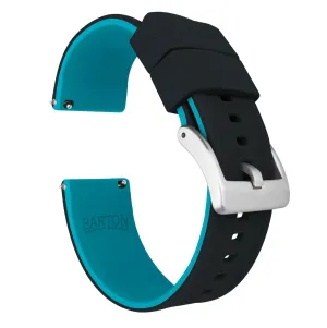 Black Top Aqua Blue Bottom Elite Silicone Watch Band (21mm SALE)