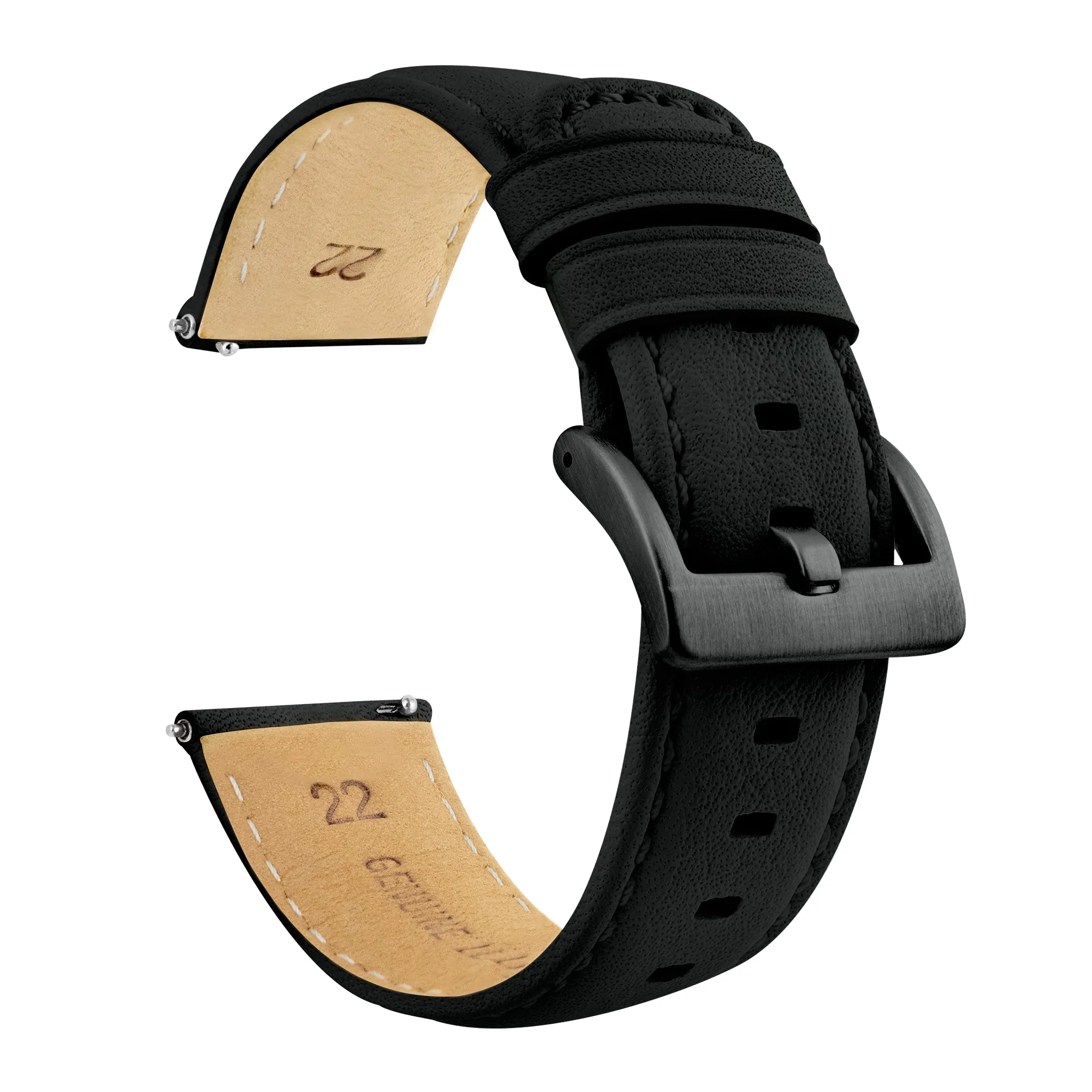 Black Water Resistant Leather Black Stitching Watch Band