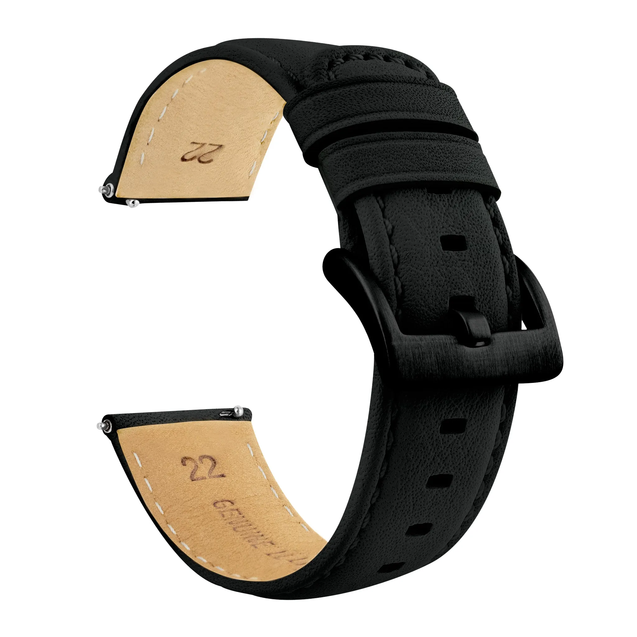 Black Water Resistant Leather Black Stitching Watch Band