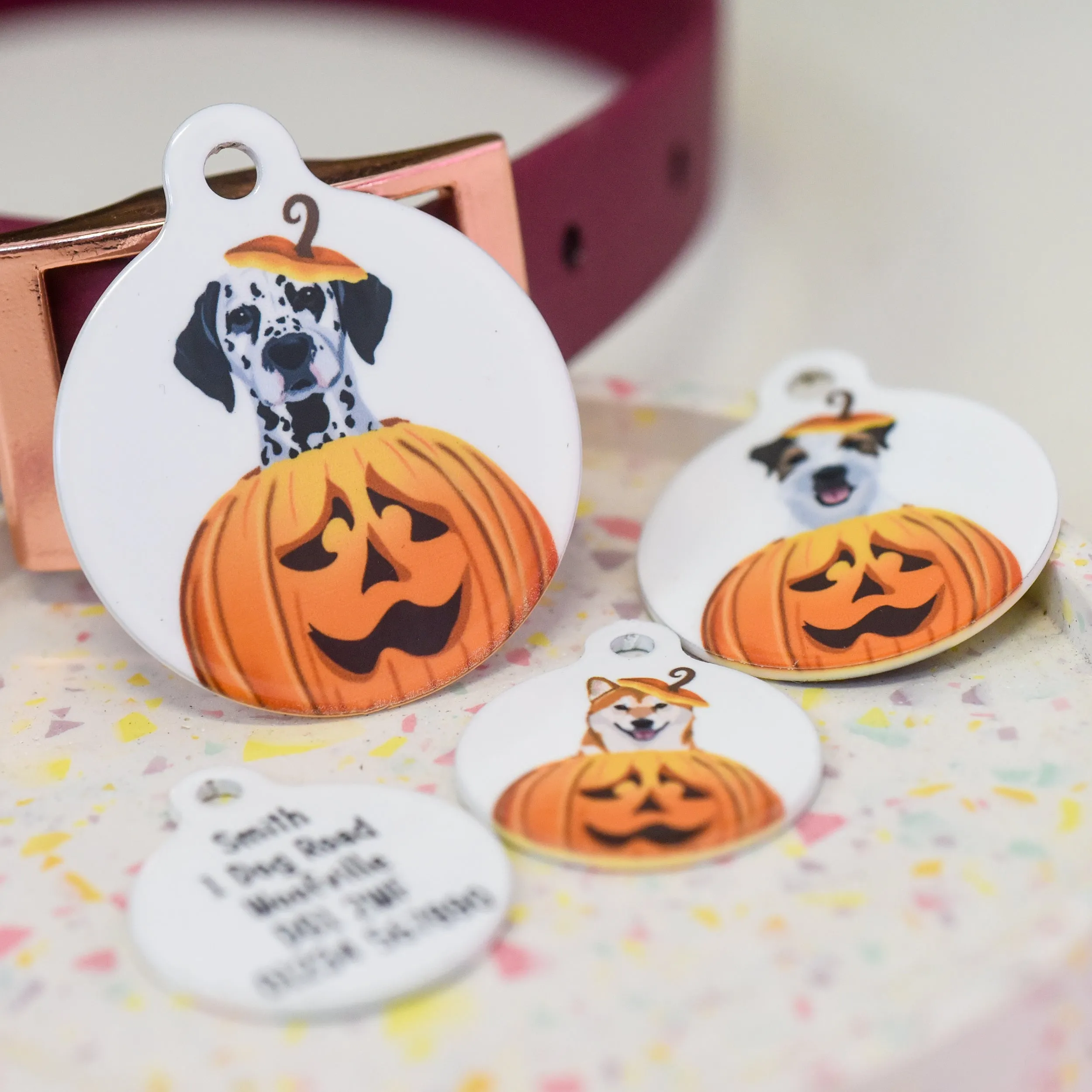 Dog ID Tag Personalised - Cute Pumpkin Halloween