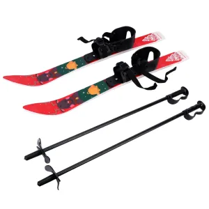 essential Kid Beginner Snow Skis and Poles, Low-Resistant Ski Boards for Age 4 and Under, Safe Kids Skiing Equipment, with Christmas Themed Pattern, Adjustable Buckle