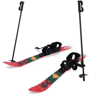 everyday Kid's Beginner Ski Board Kit with 2 Ski Boards and 2 Poles,Kids Skiing Equipment with Christmas Themed Pattern for Age 4 and Under