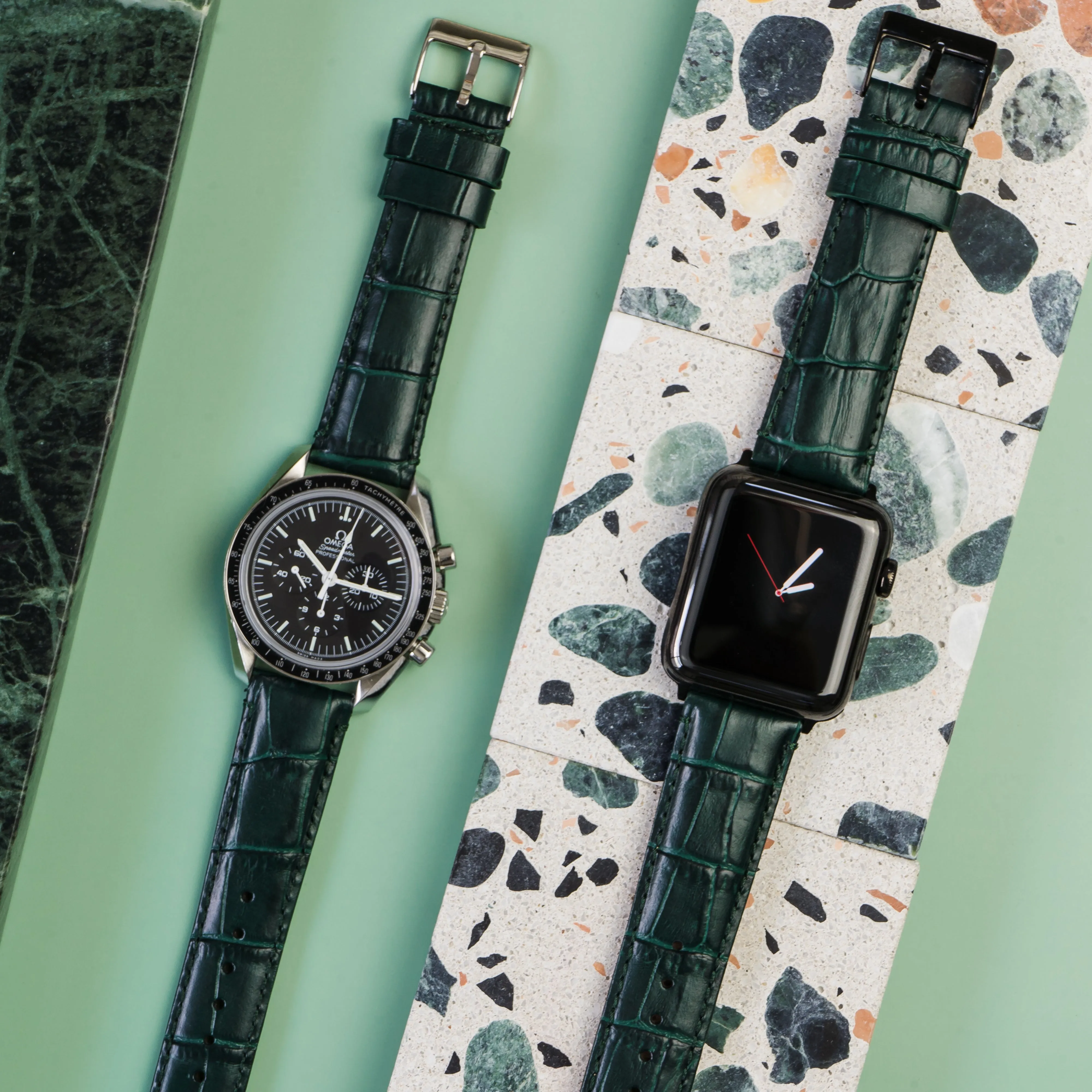 Forest Green Alligator Grain Leather Watch Band