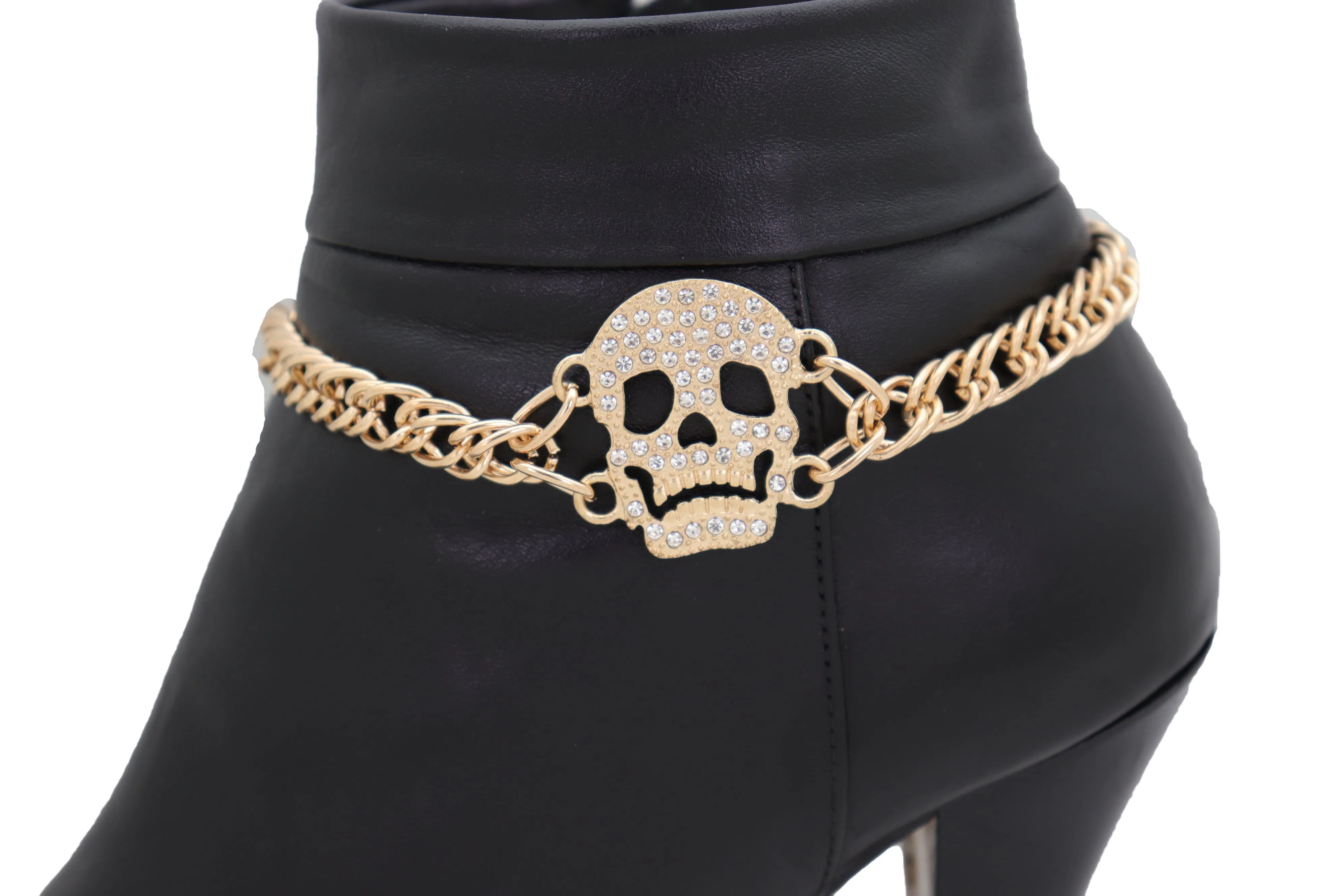 Gold Metal Boot Chain Bracelet Shoe Charm Jewelry Bling Skeleton Skull