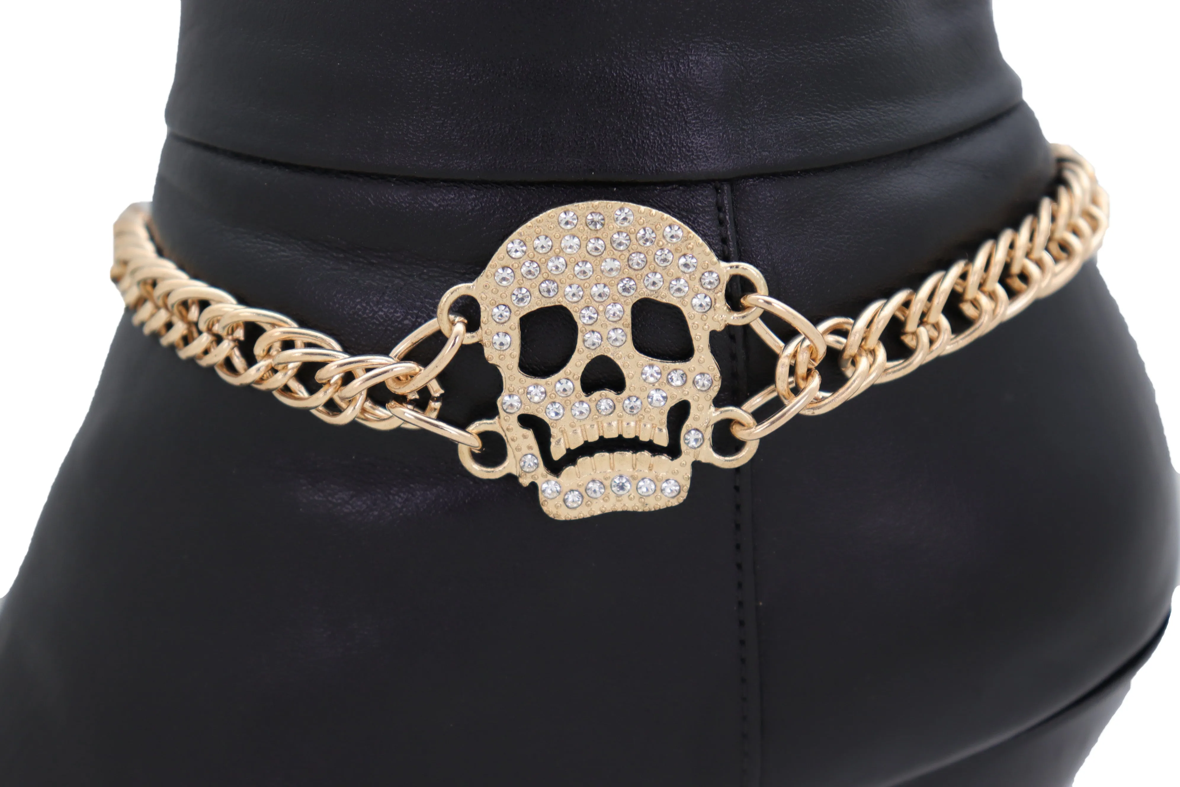 Gold Metal Boot Chain Bracelet Shoe Charm Jewelry Bling Skeleton Skull