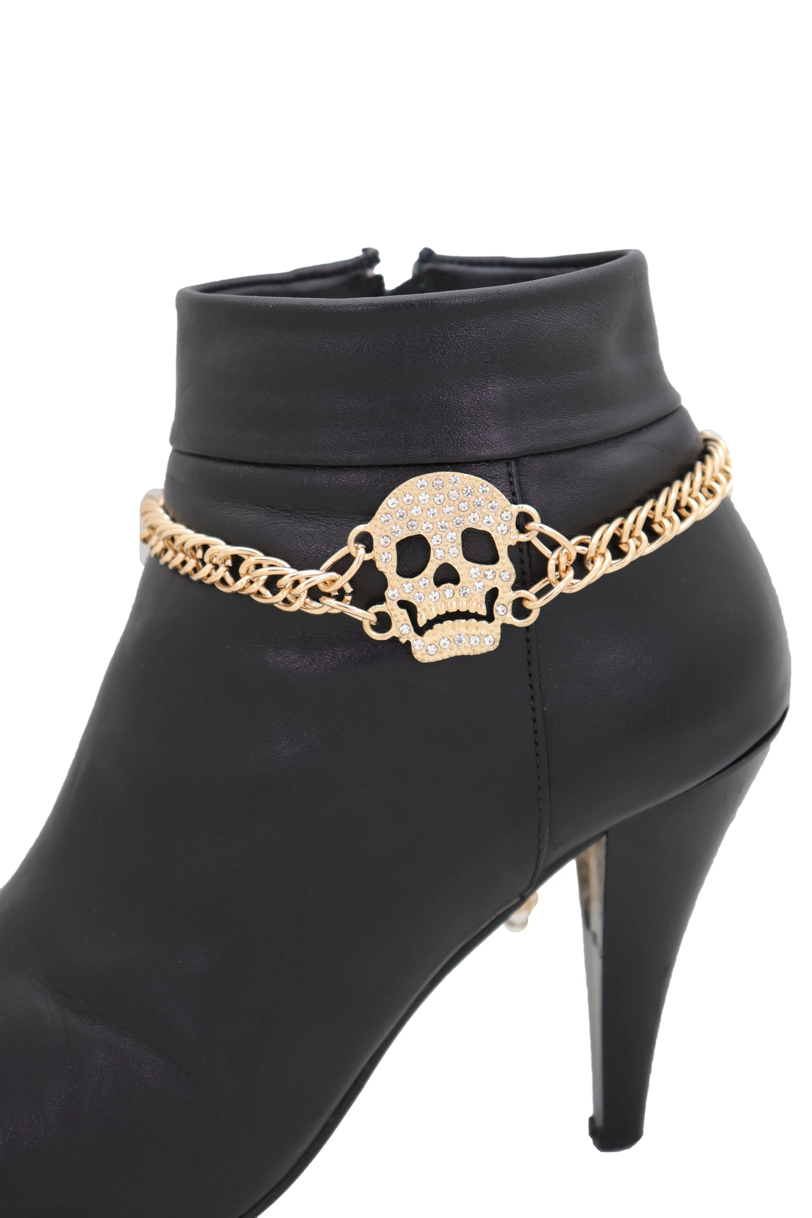 Gold Metal Boot Chain Bracelet Shoe Charm Jewelry Bling Skeleton Skull