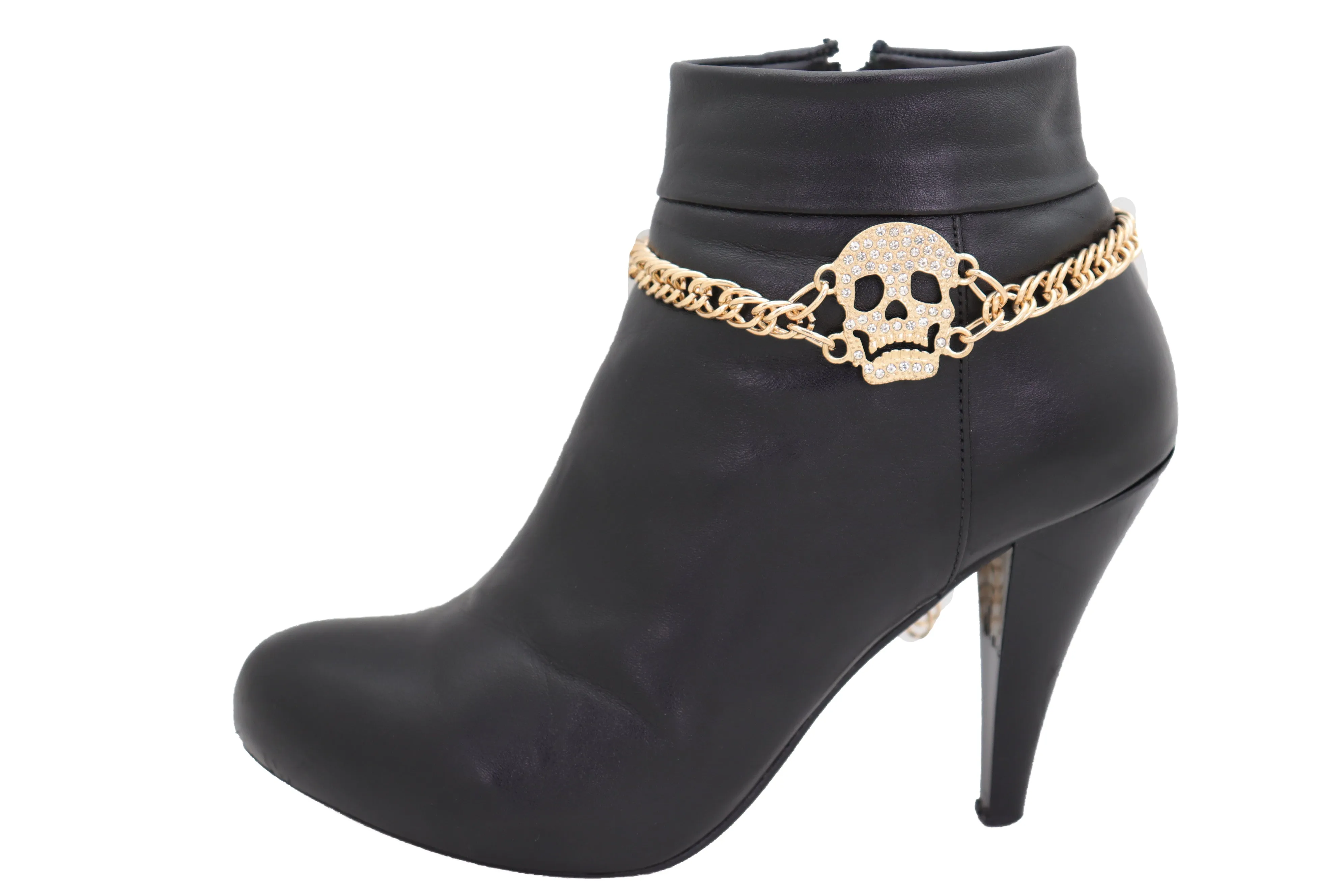 Gold Metal Boot Chain Bracelet Shoe Charm Jewelry Bling Skeleton Skull