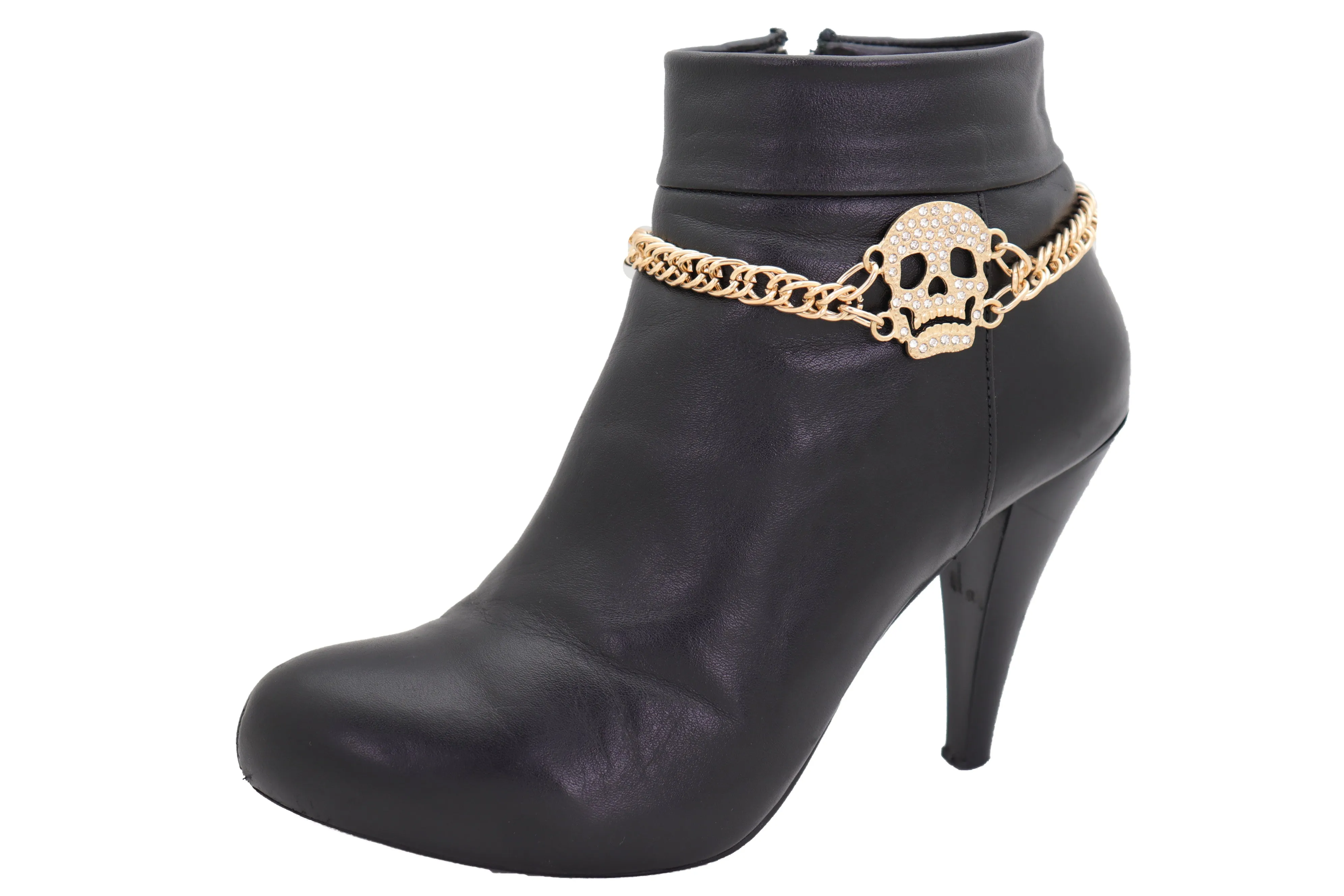 Gold Metal Boot Chain Bracelet Shoe Charm Jewelry Bling Skeleton Skull