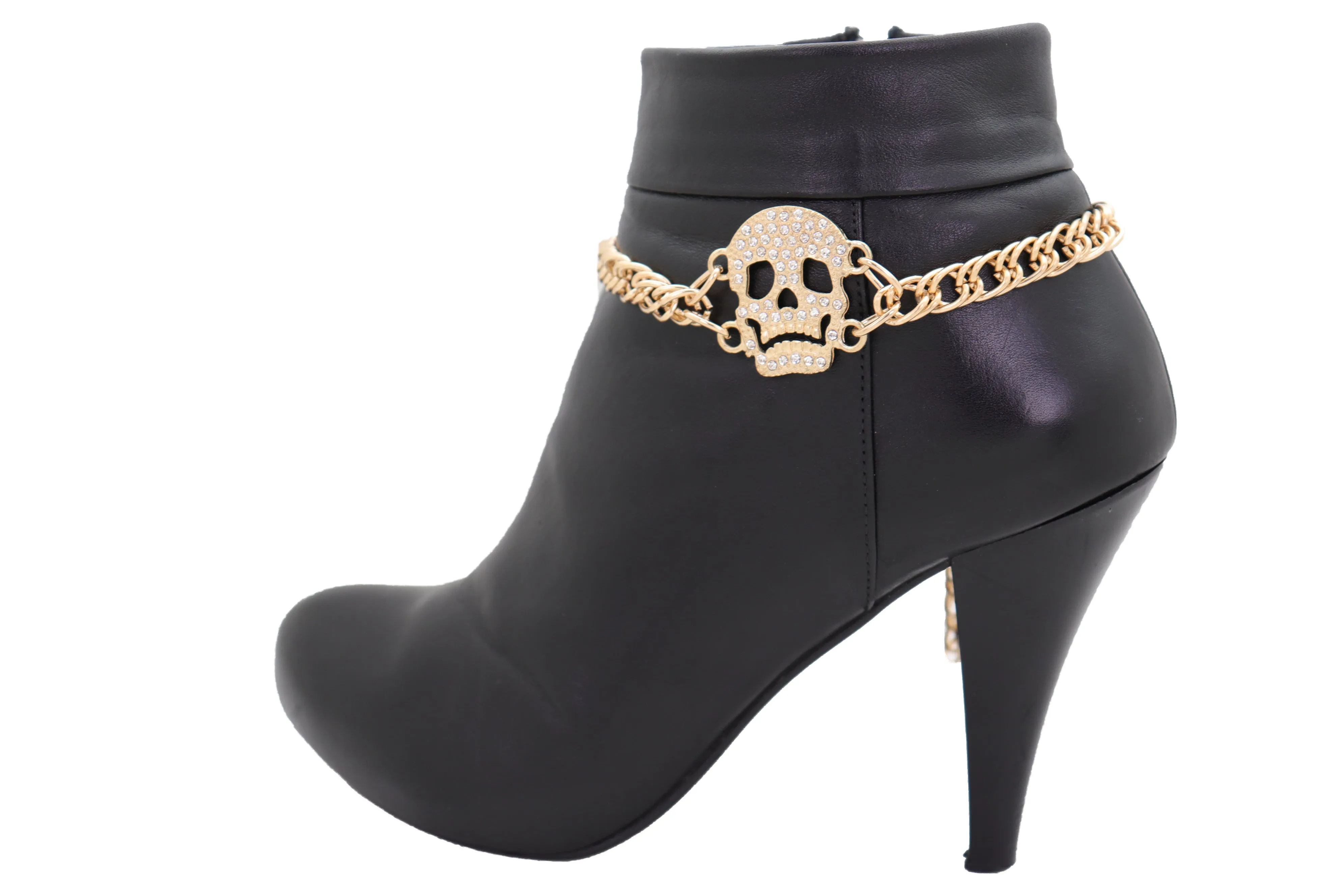 Gold Metal Boot Chain Bracelet Shoe Charm Jewelry Bling Skeleton Skull