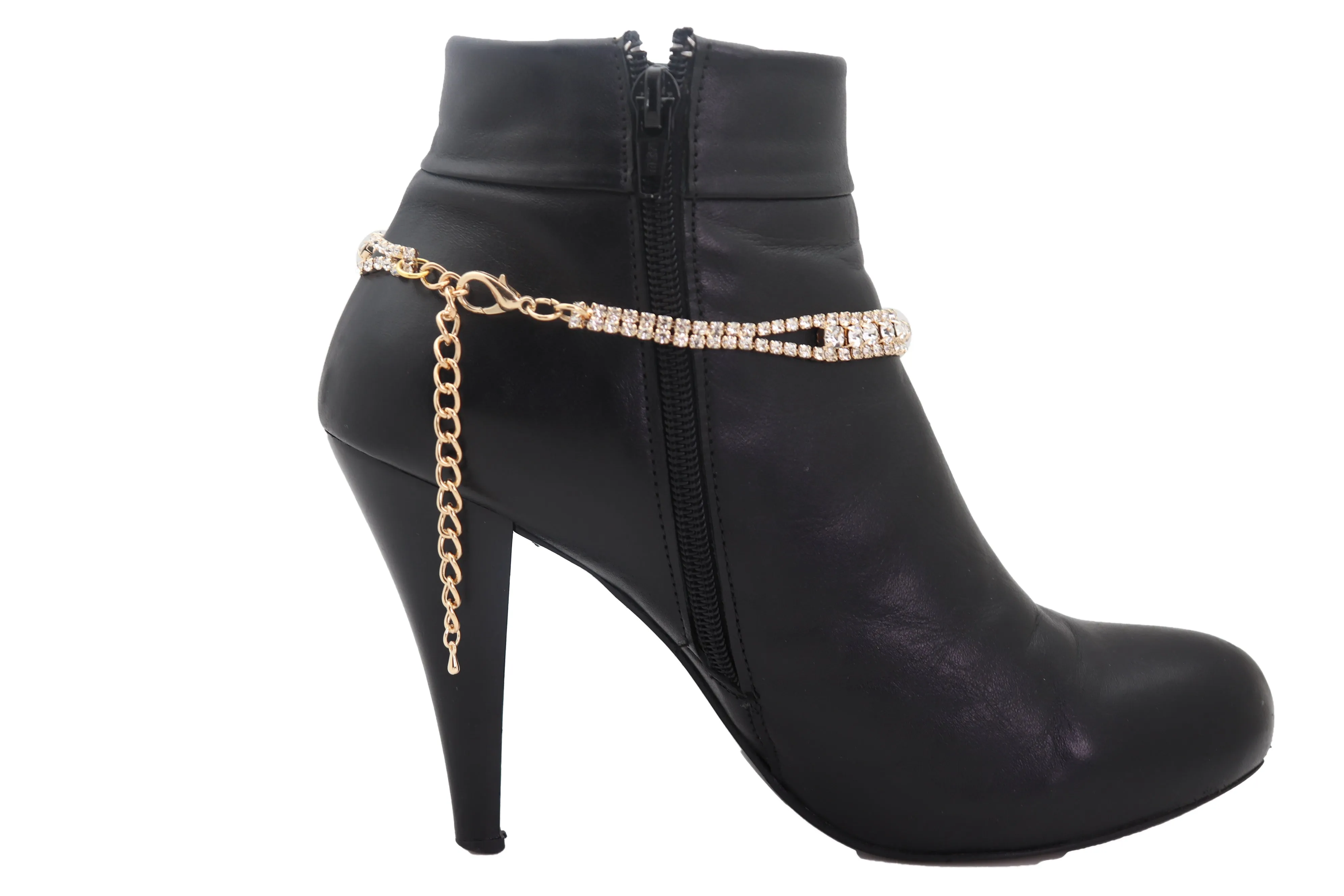 Gold Metal Boot Chain Links Black Fabric Strap Bracelet Shoe Bling Jewelry