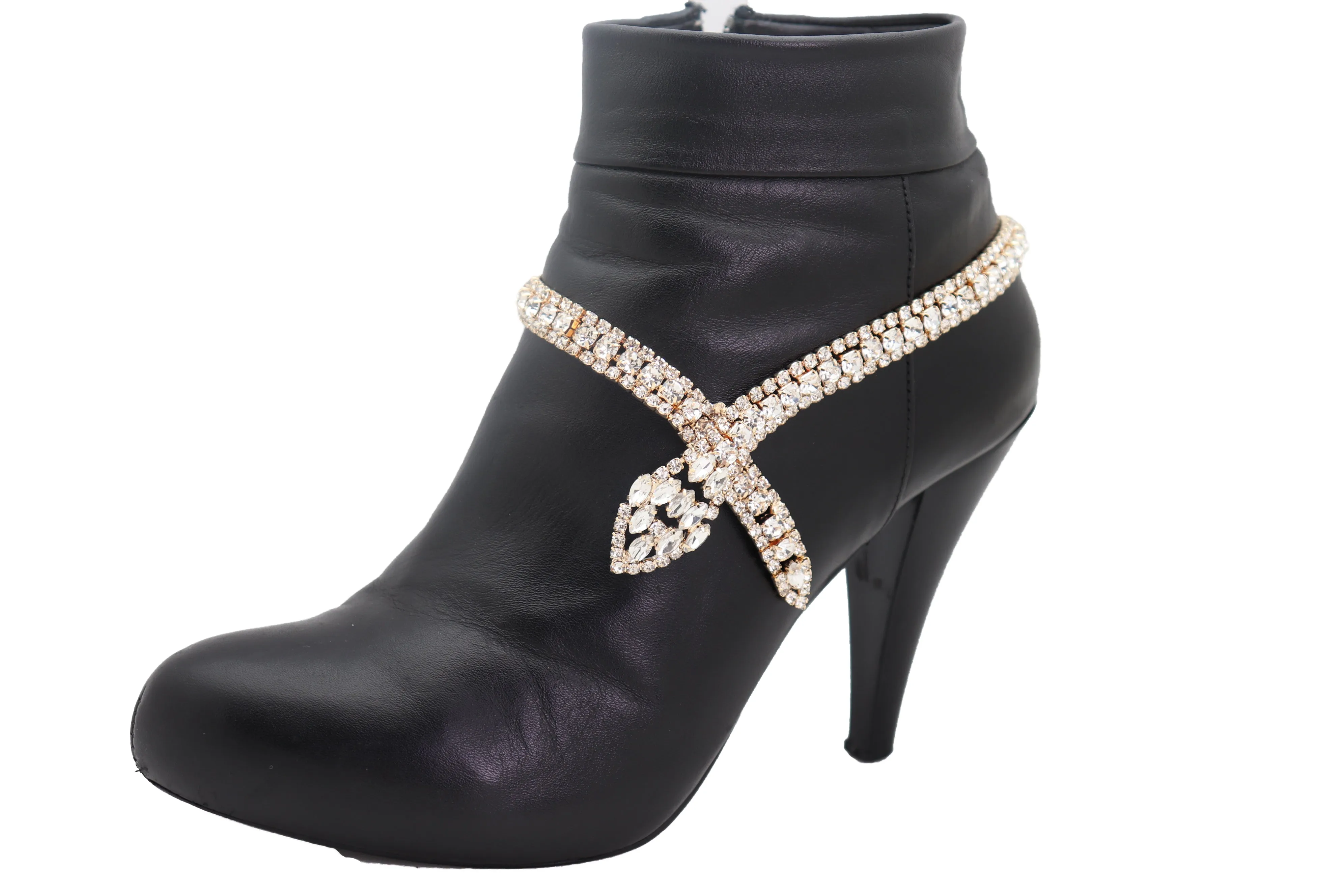 Gold Metal Boot Chain Links Black Fabric Strap Bracelet Shoe Bling Jewelry