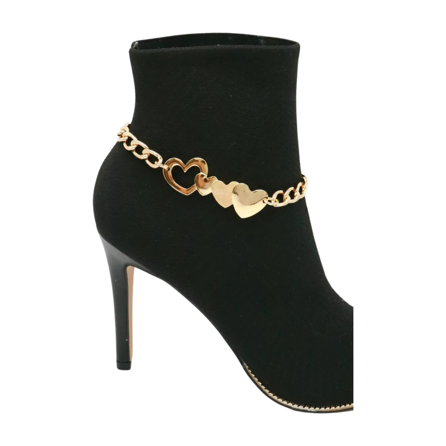 Gold Metal Chain Boot Bracelet Shoe Gold Heart Charm