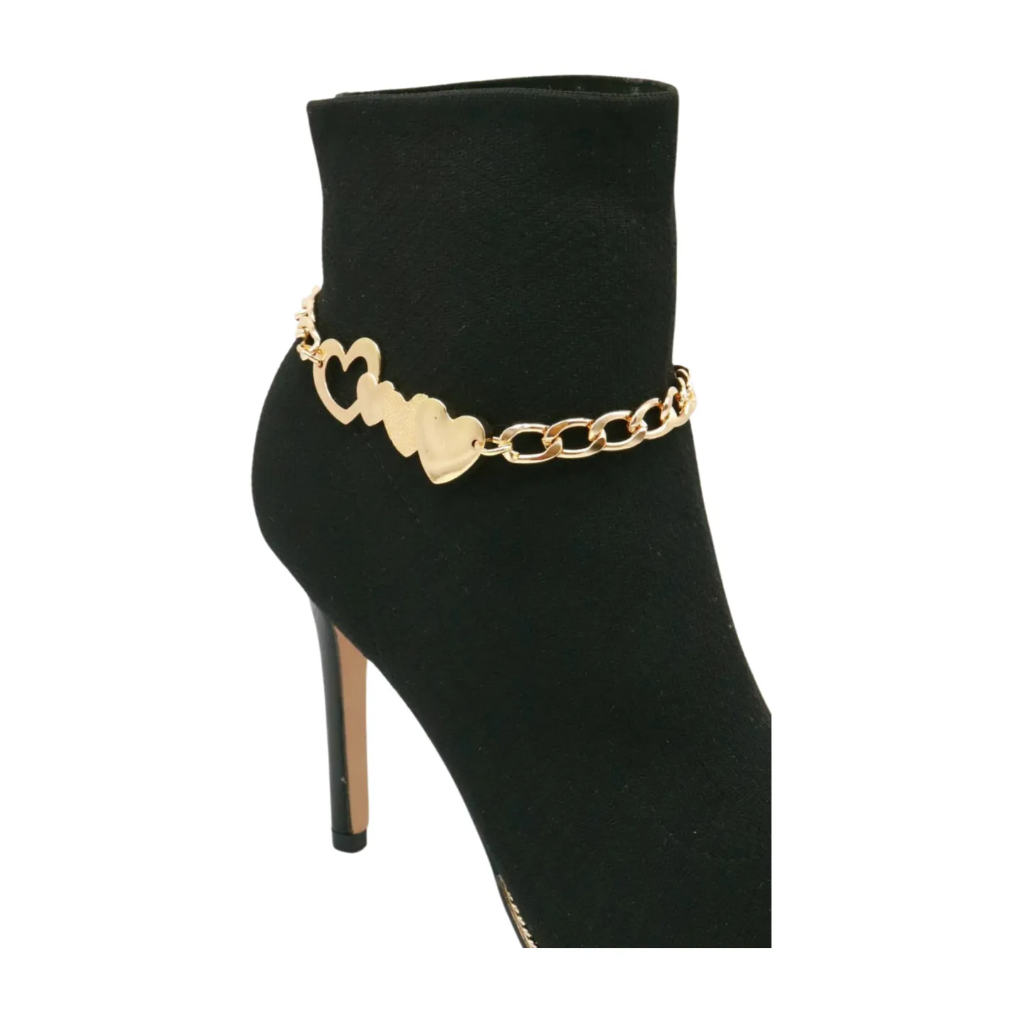 Gold Metal Chain Boot Bracelet Shoe Gold Heart Charm