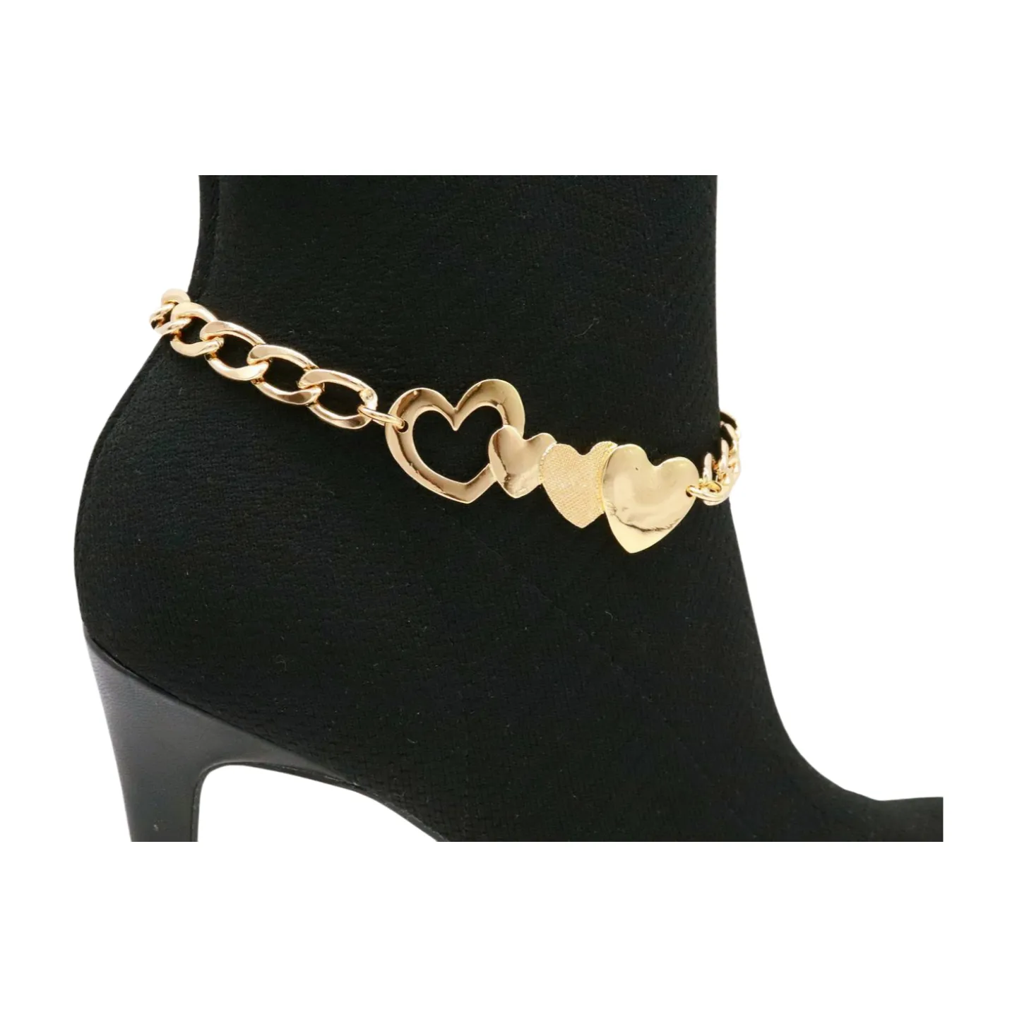 Gold Metal Chain Boot Bracelet Shoe Gold Heart Charm