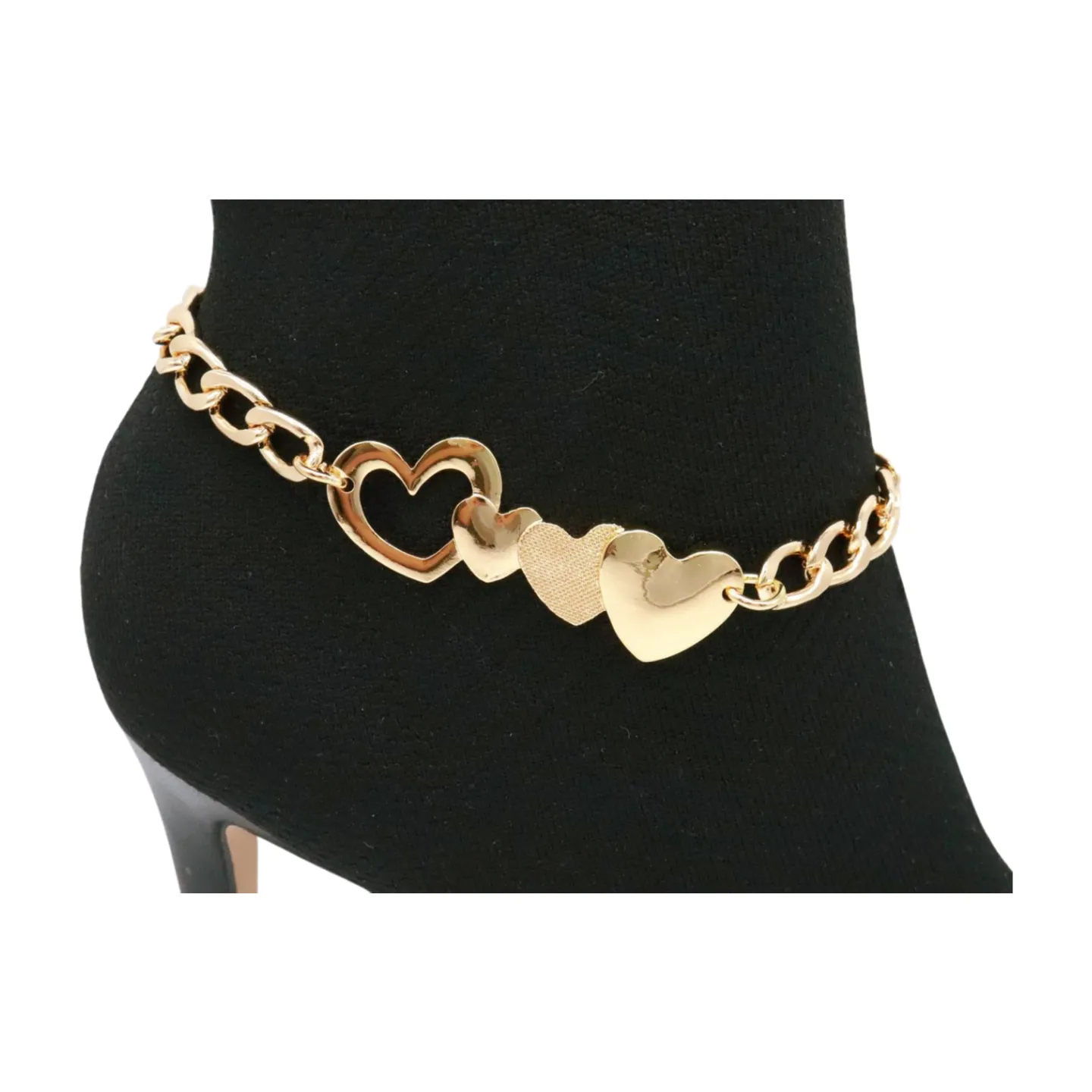 Gold Metal Chain Boot Bracelet Shoe Gold Heart Charm