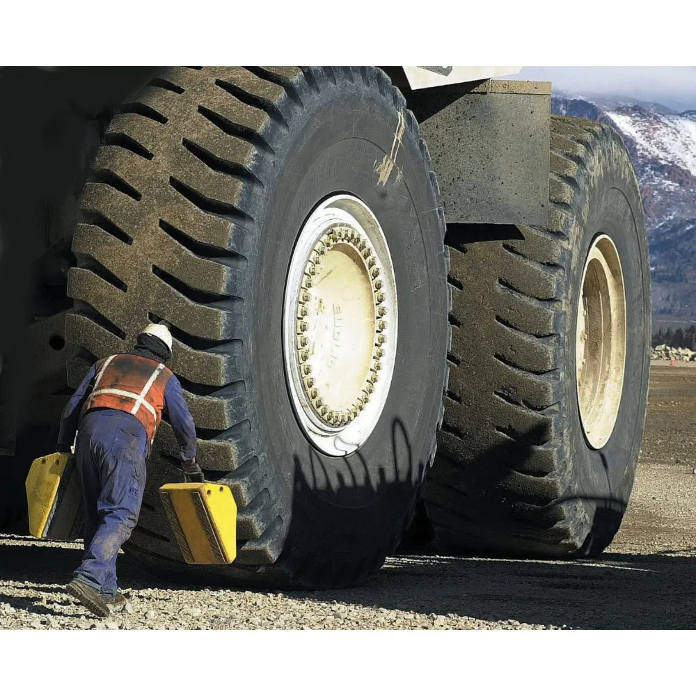 Heavy Duty Wheel Chocks - 142" Max Tire Diameter - 427 Tons Capacity - Safety Yellow Polyurethane