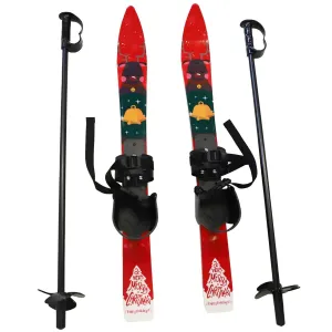 Kids Skis and Poles with Bindings for Age 2-4 Beginner Snow Skis 25.6", Red