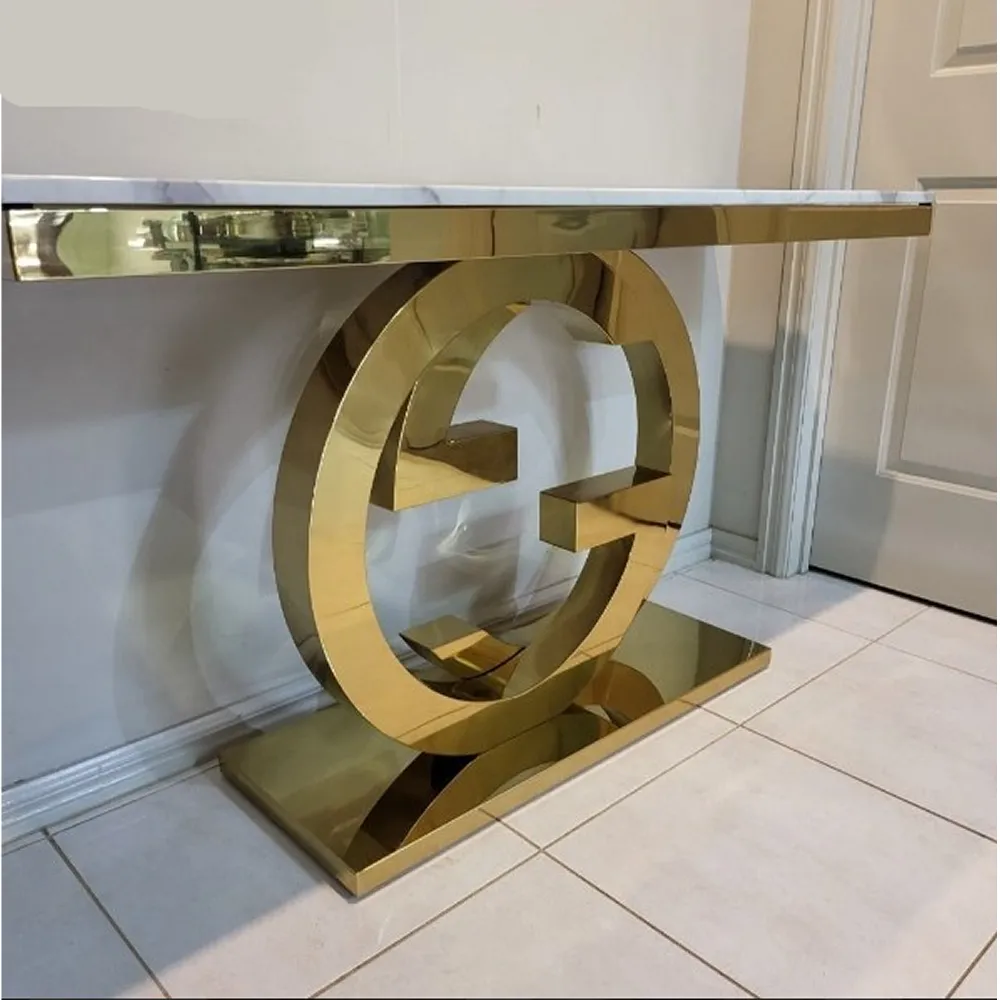 Marble Top Console Table With Steel Base