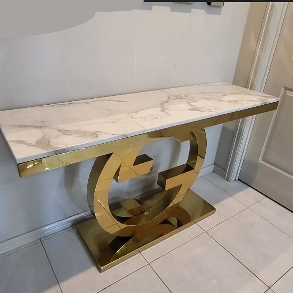 Marble Top Console Table With Steel Base