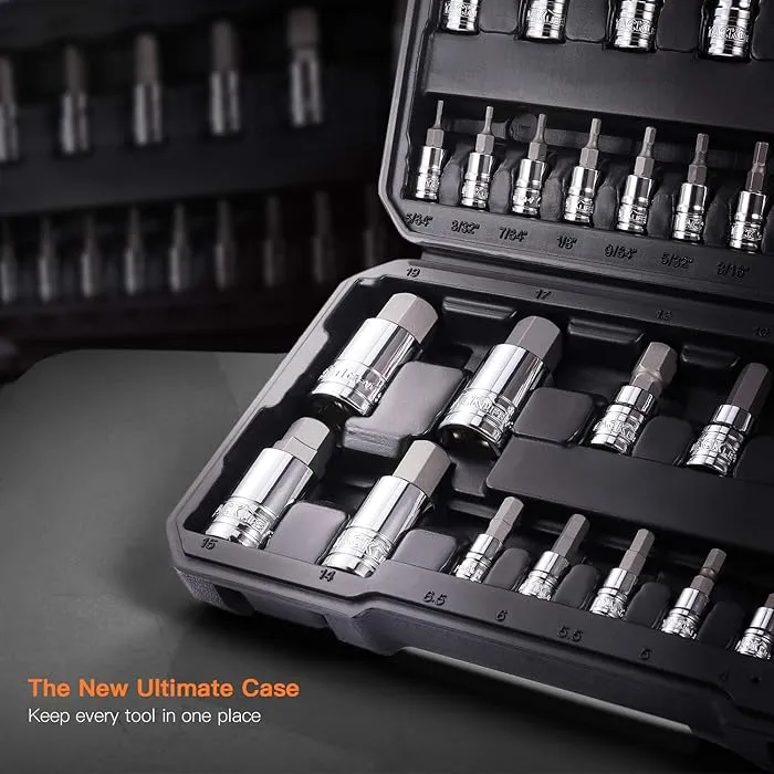 Master Hex Bit Socket Set, 35 Pcs Metric and SAE Allen Socket Set, 1/4", 3/8" & 1/2" Drives, S2 Steel Machined Bits