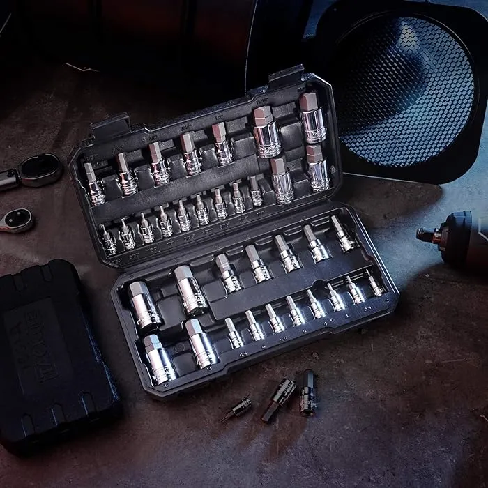 Master Hex Bit Socket Set, 35 Pcs Metric and SAE Allen Socket Set, 1/4", 3/8" & 1/2" Drives, S2 Steel Machined Bits