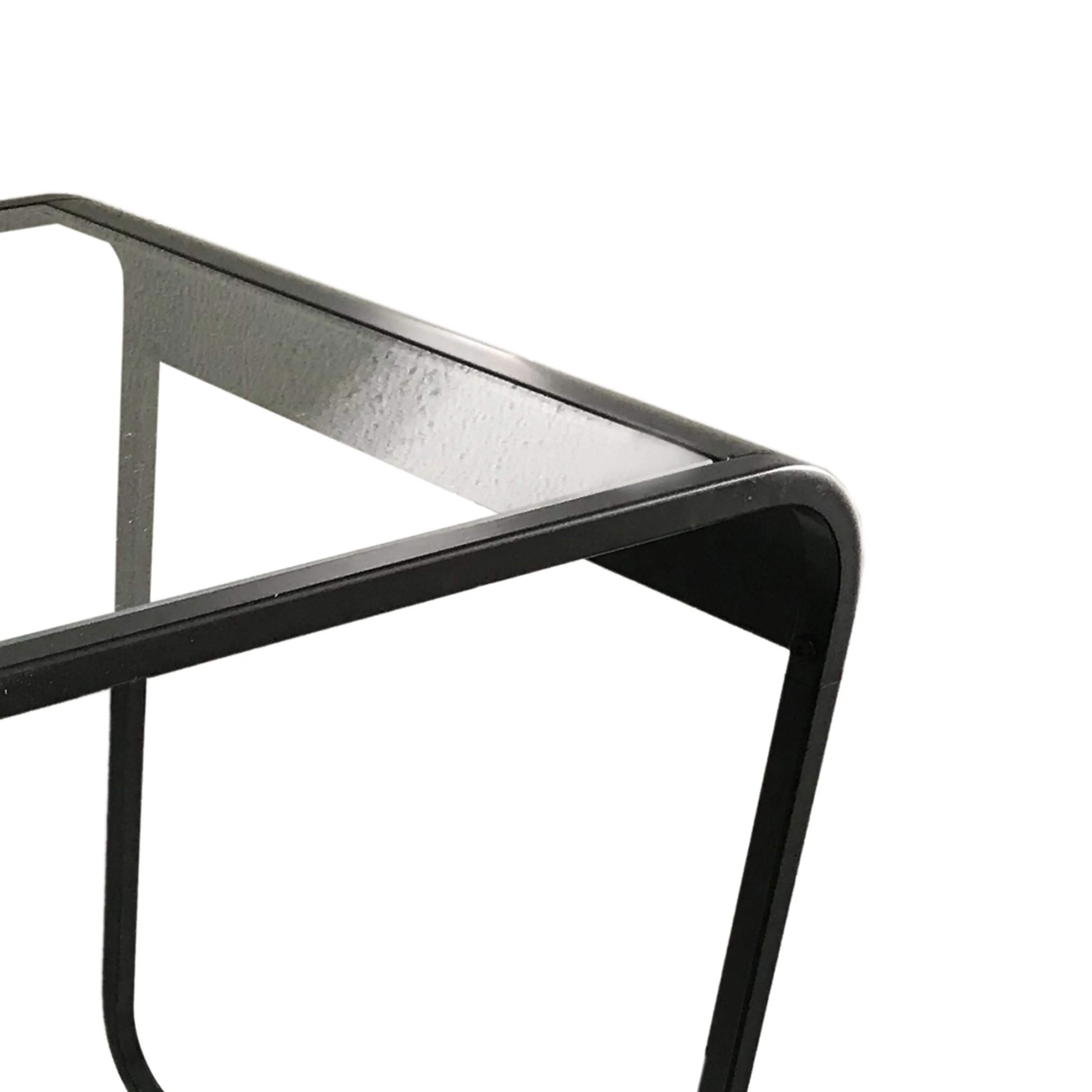 Ned Black Metal Round Edge Glasstop Sleigh Legged Side Nesting Tables