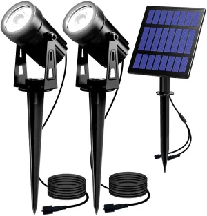 New T-SUN Solar Spotlights, 2-in-1 Solar Landscape Spotlights with 9.8ft Cable, 5W Big Solar Panel Run for 12hrs, 2 Lighting Modes, Waterproof Outdoor Solar Uplight for Yard,Pathway,Lawn,Patio Etc.