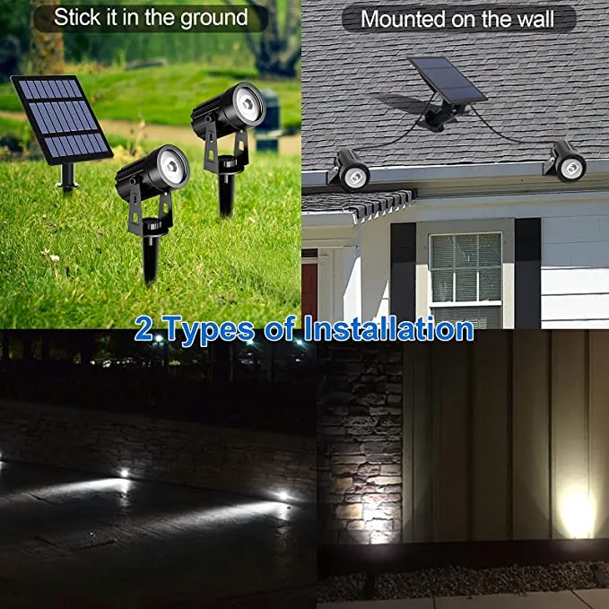 New T-SUN Solar Spotlights, 2-in-1 Solar Landscape Spotlights with 9.8ft Cable, 5W Big Solar Panel Run for 12hrs, 2 Lighting Modes, Waterproof Outdoor Solar Uplight for Yard,Pathway,Lawn,Patio Etc.