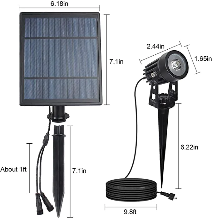 New T-SUN Solar Spotlights, 2-in-1 Solar Landscape Spotlights with 9.8ft Cable, 5W Big Solar Panel Run for 12hrs, 2 Lighting Modes, Waterproof Outdoor Solar Uplight for Yard,Pathway,Lawn,Patio Etc.