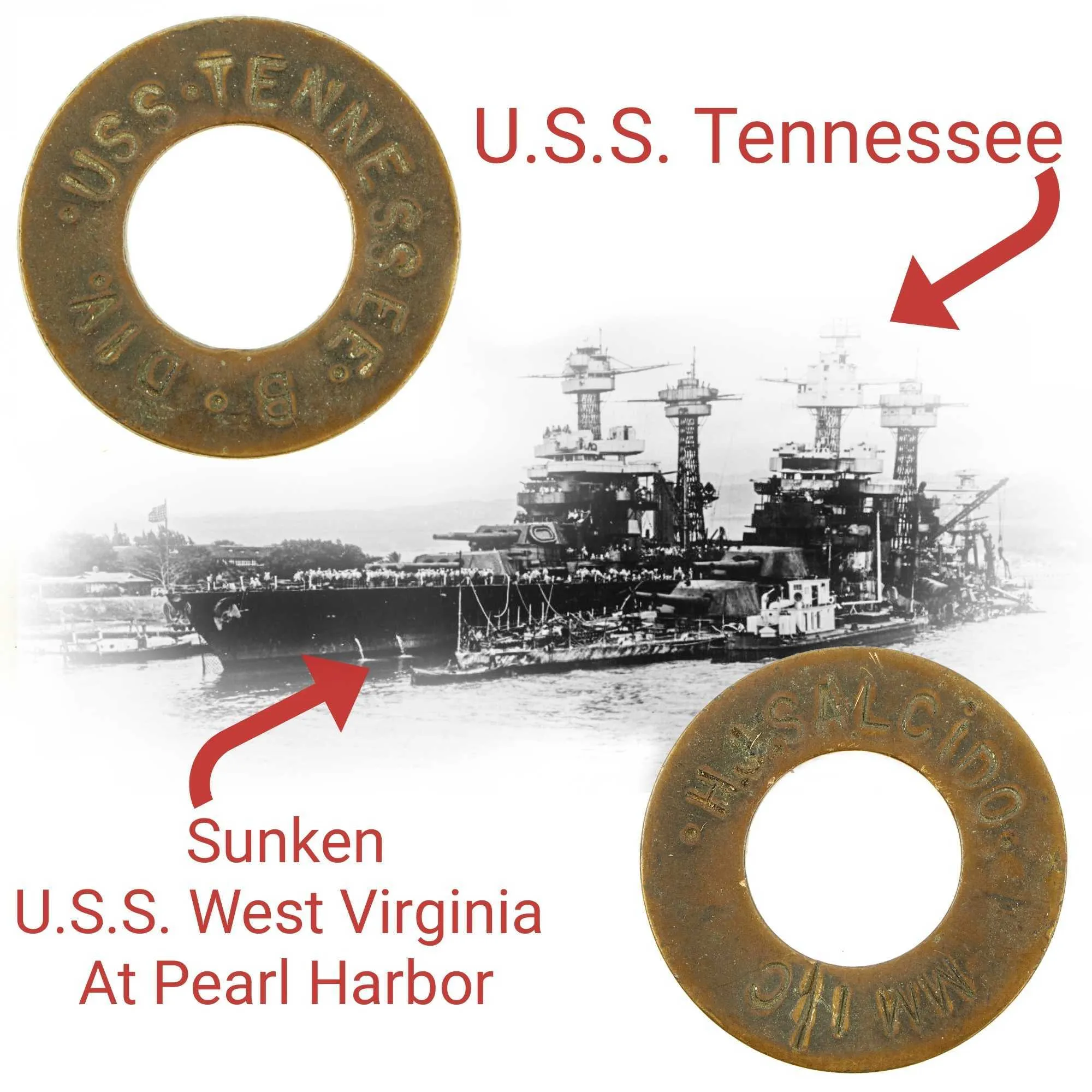 Original U.S. WWII “Navy Brass” Washer Recovered From U.S.S. Tennessee (BB-43) During Repairs After Attack on Pearl Harbor - Recovered by MM1 H.J. Salcido