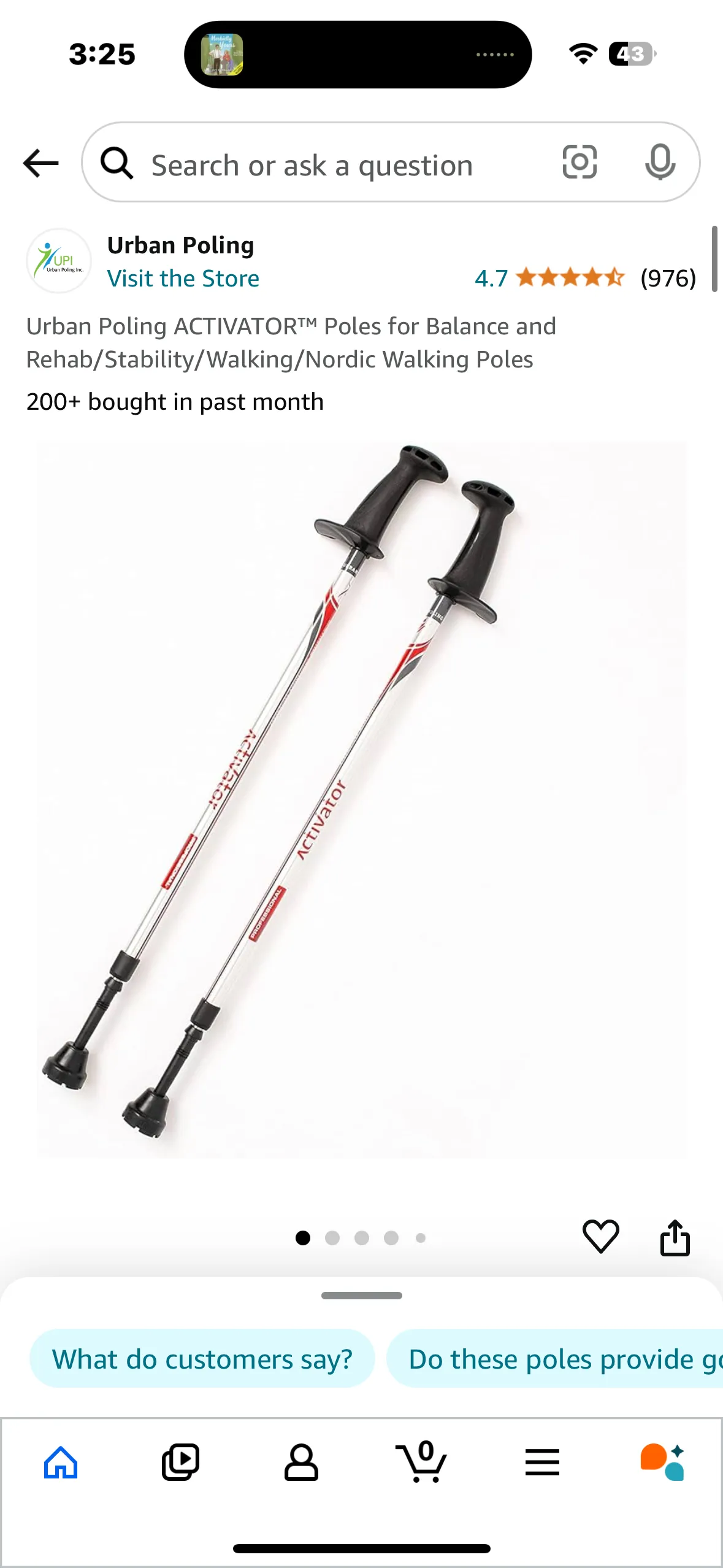 Pair of Urban Poling Activator Rehab Trekking Poles in Evening Black