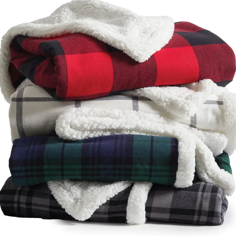 Plaid Sherpa Personalized Blanket with Leatherette Patch