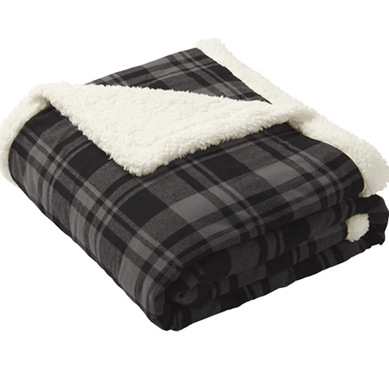 Plaid Sherpa Personalized Blanket with Leatherette Patch