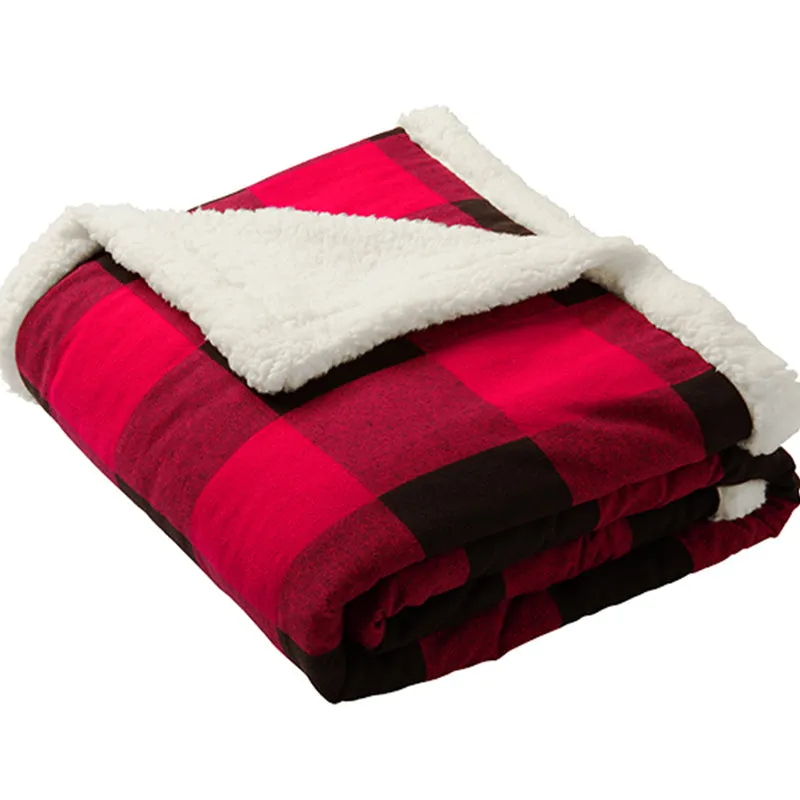 Plaid Sherpa Personalized Blanket with Leatherette Patch