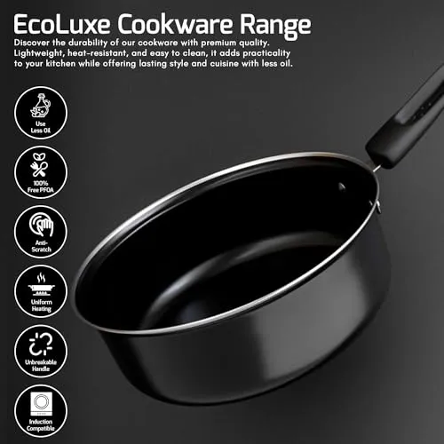 The Earth Store EcoLuxe Small Saucepan for Tea Milk and Chai Pan Induction Base and Gas Stove T Pan (patila)|Tea/Milk Boiling Pot Vessel | Mini Sospan with Bakelite Handle 950 ML Capacity 16cm, Black