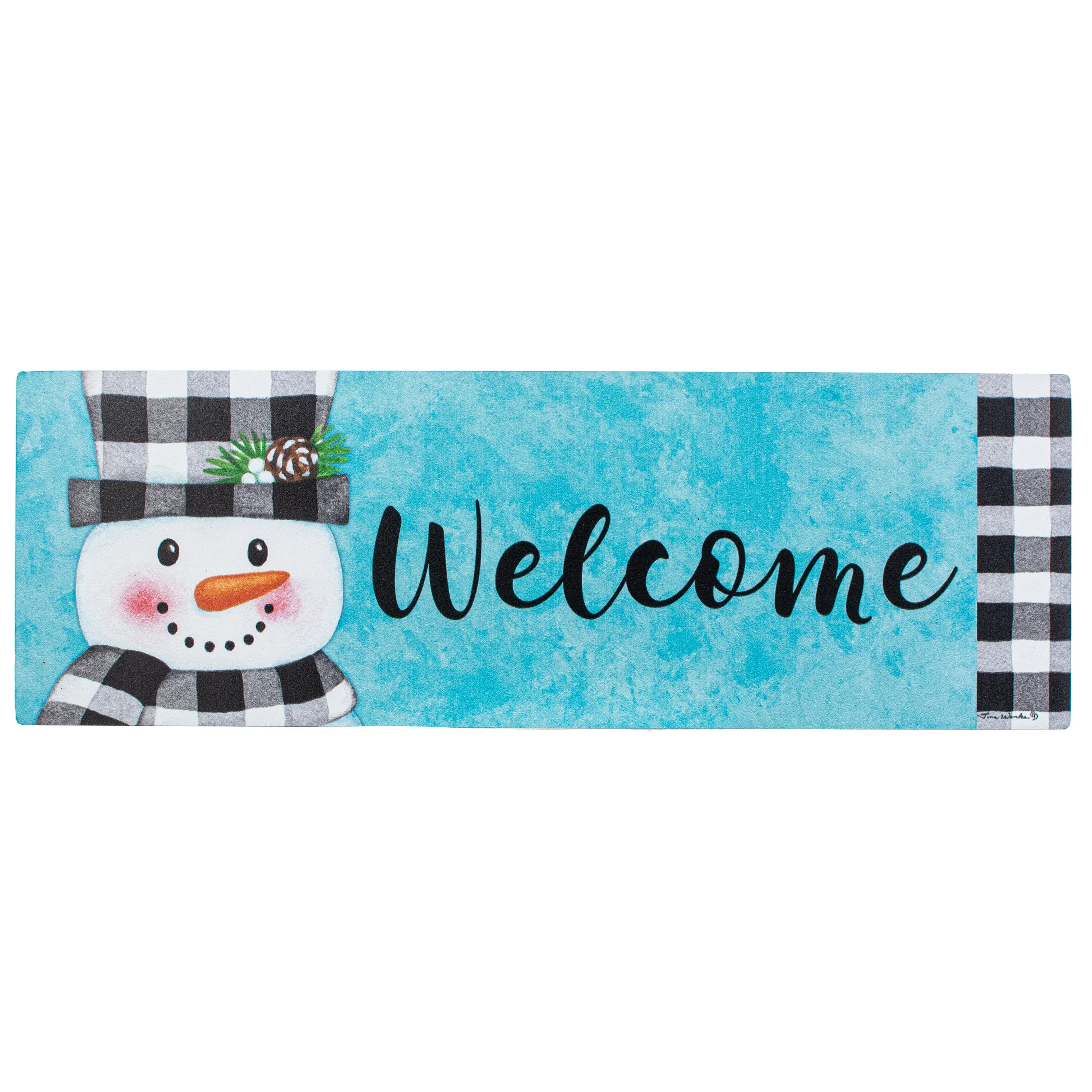 Waterproof Gingham Snowman Welcome Sign (5" x 15")