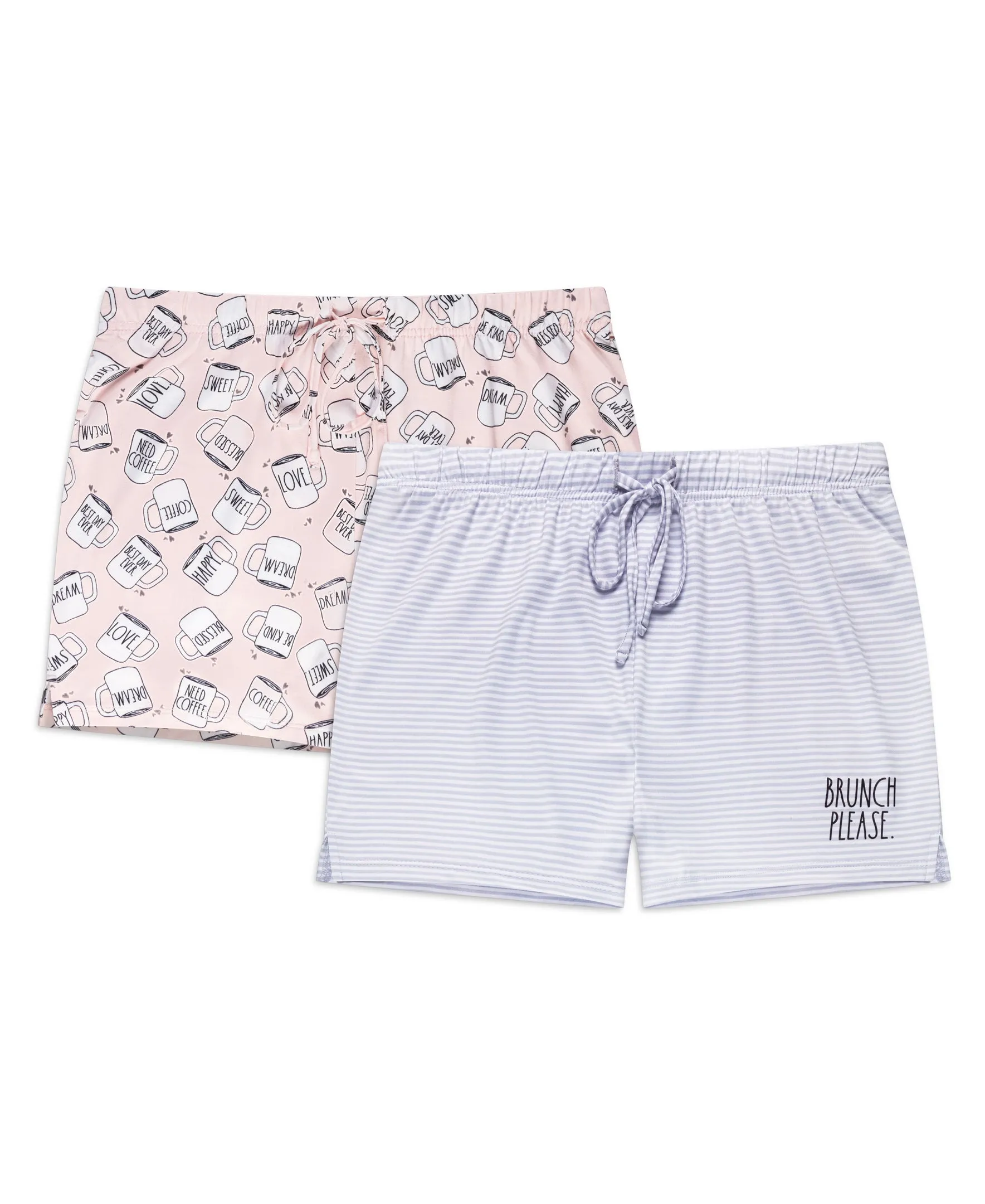 Women's "BRUNCH PLEASE" and Coffee Print Mid-Rise Drawstring Lounge Shorts Set of 2